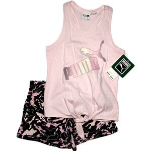 Puma Girls‎ 2pc Shorts Outfit Set Sz 5 Pink Black Tank Top NWT
